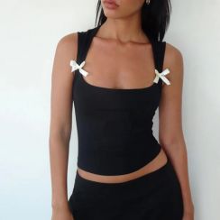 5 Pcs Women Casual Sexy U Nneck Tank Top With Bows